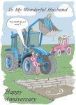 Wedding Anniversary Card - Husband - Farm Tractor Bucket Silo Pink Blue - Funny Gift Envy