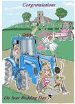 Wedding Card - Tractor Pink Blue Bride Groom Hungover - Funny Gift Envy