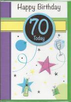 70th Birthday Card - 70 Today Blue Champagne