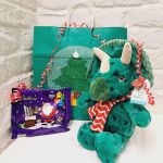 Christmas Green Dinosaur Plush Soft Toy Keel & Cadburys Selection Box Gift Set