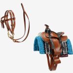 Lemieux Mini Toy Pony Accessories - Western Tack Set Tan Saddle, Bridle Azure Pad