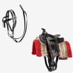 Lemieux Mini Toy Pony Accessories - Western Tack Set Black Saddle, Bridle Chilli Pad