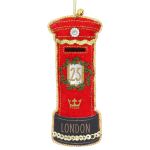 London Red Post Box Christmas Velvet Embroidered Decoration - Gisela Graham