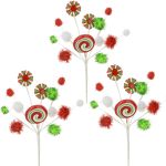 Peppermint Pompom Pick Christmas Decoration Set Of 3 - 26cm - Floralsilk