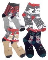 Christmas Novelty Socks Ladies Gift Set - 4 Animal Designs - Free Wreath Gift Bag