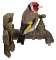 Vivid Arts Goldfinch Bird on Garden Tap Wall Hang Garden Ornament H12cm