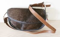 Cowhide Dark Brown & Bull Ring Half Moon Handbag - Joey D