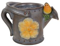 Robin Bird on Watering Can Planter Flower - Lifelike Garden Ornament - Resin Vivid Arts