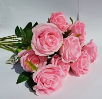 Pink Rose Artificial Flower Bouquet Hand Tied - 63cm - 6 or 12 - PMS