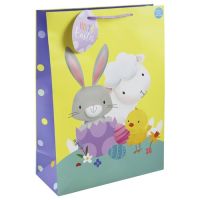 Easter Gift Bag - Cute Bunny Lamb Chick Design - Extra Wide - Large 33cm x 26.5cm x 18cm