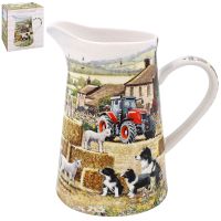 Collie & Sheep Tractor Farm Fine China Jug - Lesser & Pavey