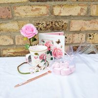 Mum Rose Gift Set - Mug Flower Notelets Marshmallows Pen Gift Wrapped