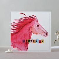 Happy Birthday Card - Horses Head Pink