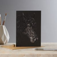 Greetings Card - Black Horse Equestrian - Deckled Edge