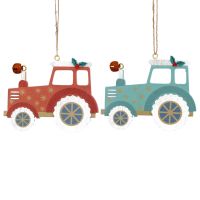 Tractor Christmas Wooden Hanging Decoration - Red or Green - Gisela Graham