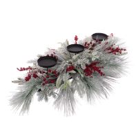 Tablecentre Baston Candle Holder Berry Foliage Christmas Decoration - Floralsilk