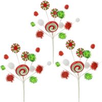 Peppermint Pompom Pick Christmas Decoration Set Of 3 - 26cm - Floralsilk