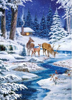 Christmas Card - Forest Deer Winter Scene - Country Cards