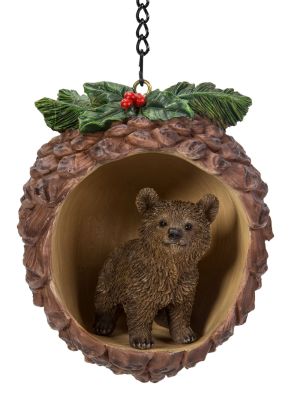 Christmas Bear In Pine Cone Hanging Decoration H10.5cm - Vivid Arts BG-PC21-F