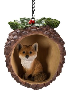 Christmas Fox In Pine Cone Hanging Decoration H10.5cm - Vivid Arts BG-PC23-F