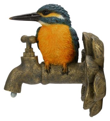 Vivid Arts KIngfisher Bird on Garden Tap Wall Hang Garden Ornament H13cm