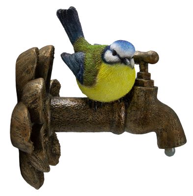 Vivid Arts Blue Tit Bird on Garden Tap Wall Hang Garden Ornament H12.5cm