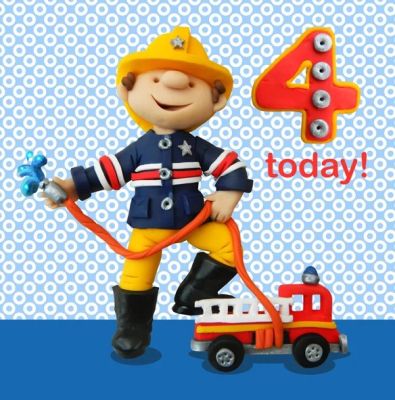 4th Birthday Card - Boy Fireman - Ferdie & Friends