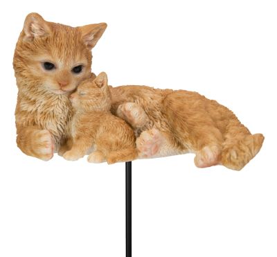 Vivid Arts Ginger Mother Cat & Kitten- Plant Pal - Lifelike Garden Ornament Gift