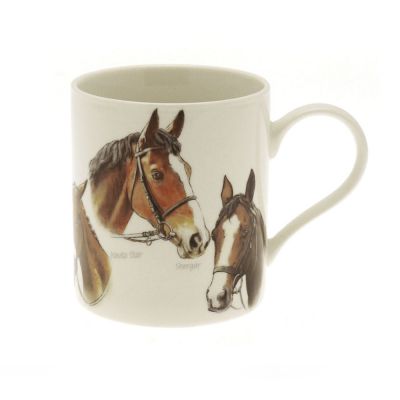 Horse Motive White Fine China Mug - Boxed