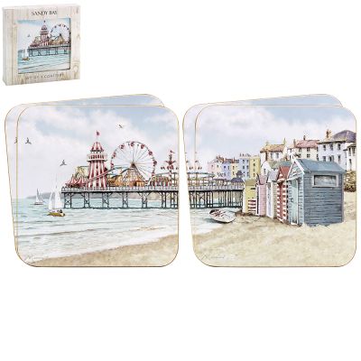 Sandy Bay Coasters Beach Huts Seaside - Set of 4