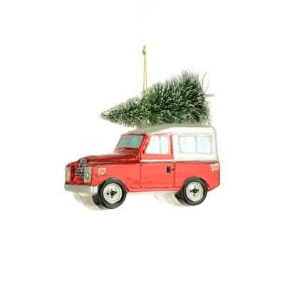 Land Rover Red & Tree Christmas Tree Decoration Glass - Floralsilk