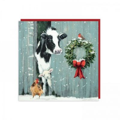 Charity Christmas Card Pack - 6 Cards - Cow Sheep Peekaboo - Glitter Shelter