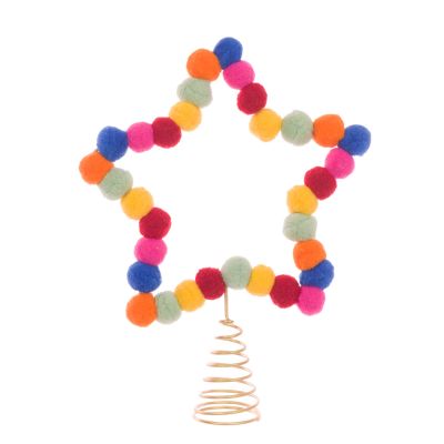 Rainbow Pom Pom Star Tree Topper - 22cm - Floralsilk