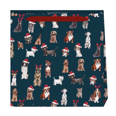 Toasted Crumpet Christmas Dog Blue Gift Bag - Medium