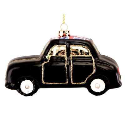 London Black Taxi Christmas Glass Decoration - Gisela Graham