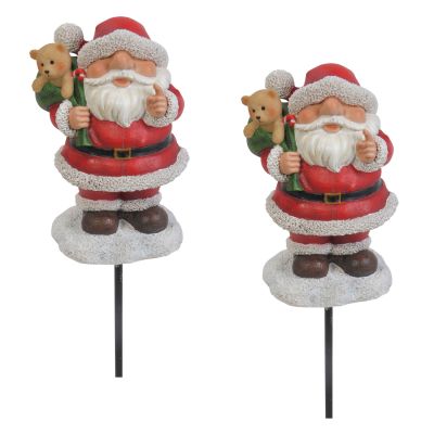 Santa Father Christmas Playful - Set of 2 Plant Pal - Garden Ornament Gift - Vivid Arts