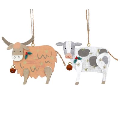 Cow Farm Christmas Wooden Hanging Decoration - Brown or Black/White - Gisela Graham