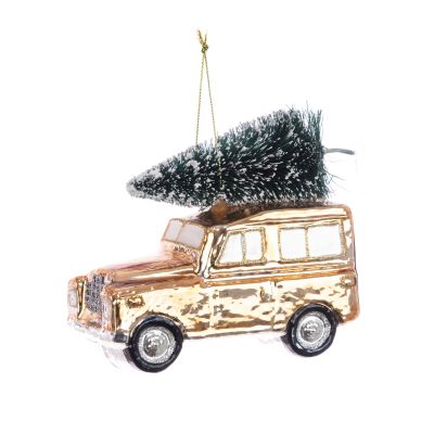 Land Rover Gold & Tree Christmas Tree Decoration Glass - Floralsilk