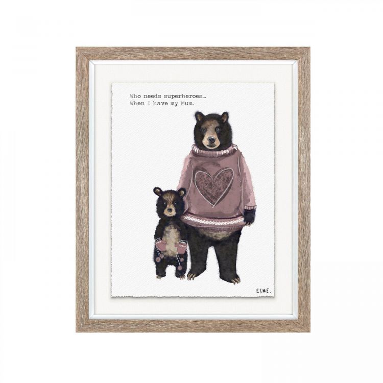 Super Hero Mum Bear - Wall Art Print Framed - Esme Lintin | Gift Envy